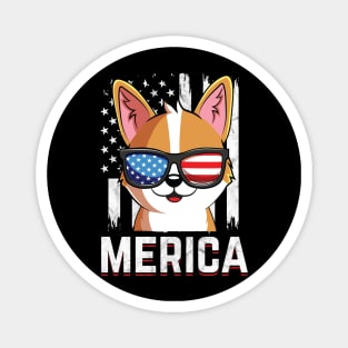 Cute Corgi Dog USA Flag Sunglasses 4th of July Magnet